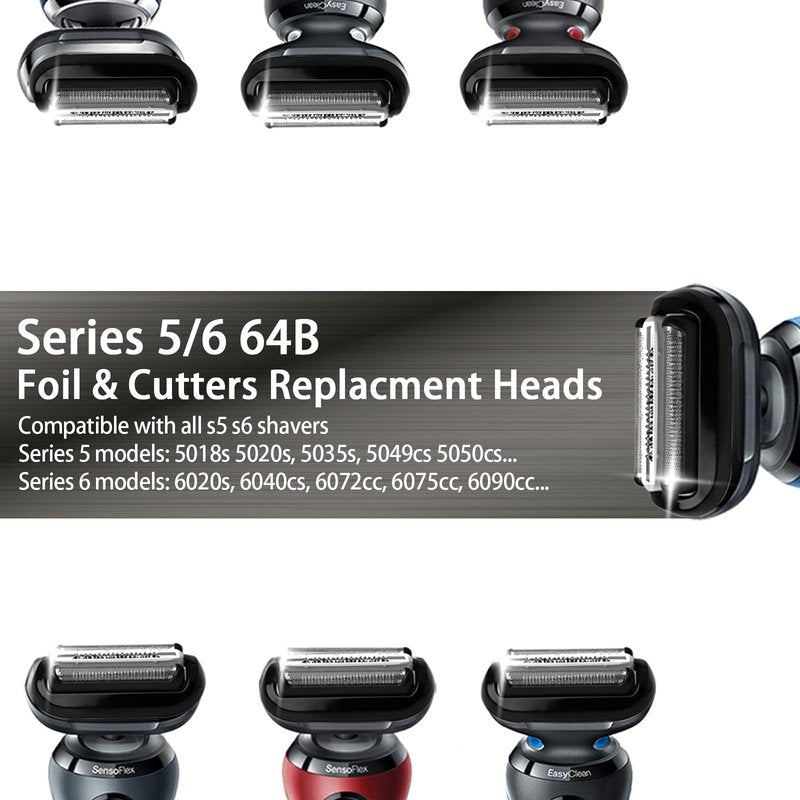2 Pcs 64B Series 5/6 Foil & Cutter Replacement Heads for S5 S6(New Gens) 5018s, 5020s, 5035s, 5050cs 5762 6020s, 6040cs, 6072cc, 6075cc...