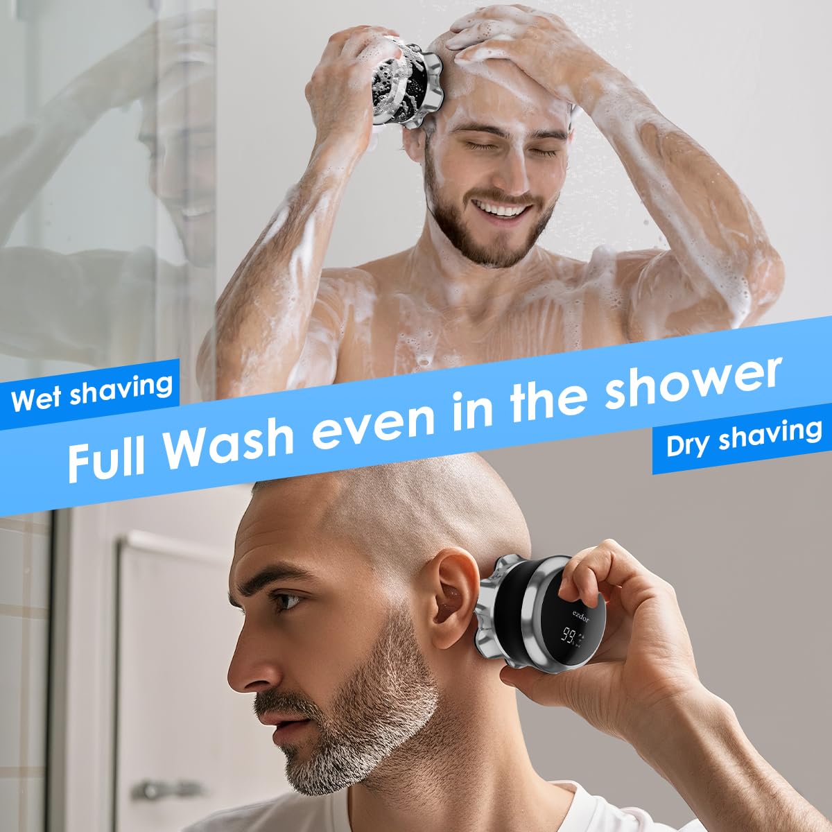 Head Shavers for Bald Men, 7D Floating Electric Razor with Magnetic Detachable Head, Smooth Close Shave for Head & Face, IPX7 Waterproof Wet/Dry, LED Display, Travel Lock, USB-C Fast Charging