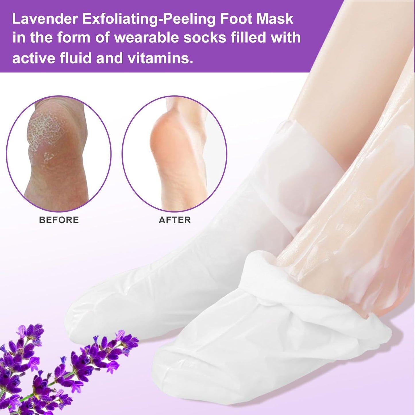 Foot Peel Mask - 5 Pack Exfoliating Treatment for Dead Skin, Calluses & Cracked Heels | Lavender Scent