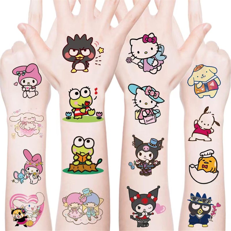 Sanrio Temporary Tattoos for Kids - 20 Cute Cartoon Character Stickers | Waterproof Non-Toxic Body Art for Parties