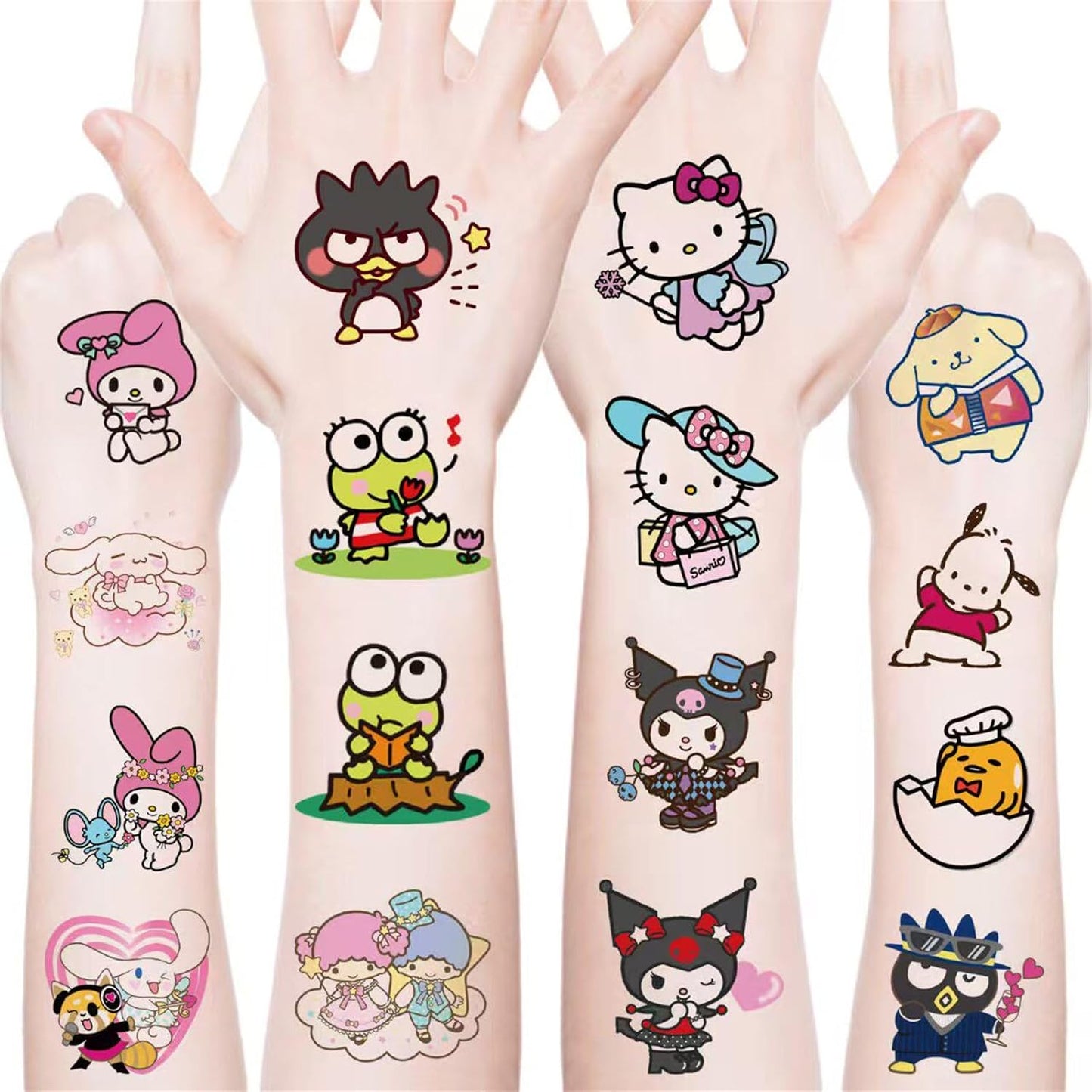 Cute Sanrio Temporary Tattoos - 20PCS Waterproof Cartoon Stickers | Fun Kids' Party Supplies