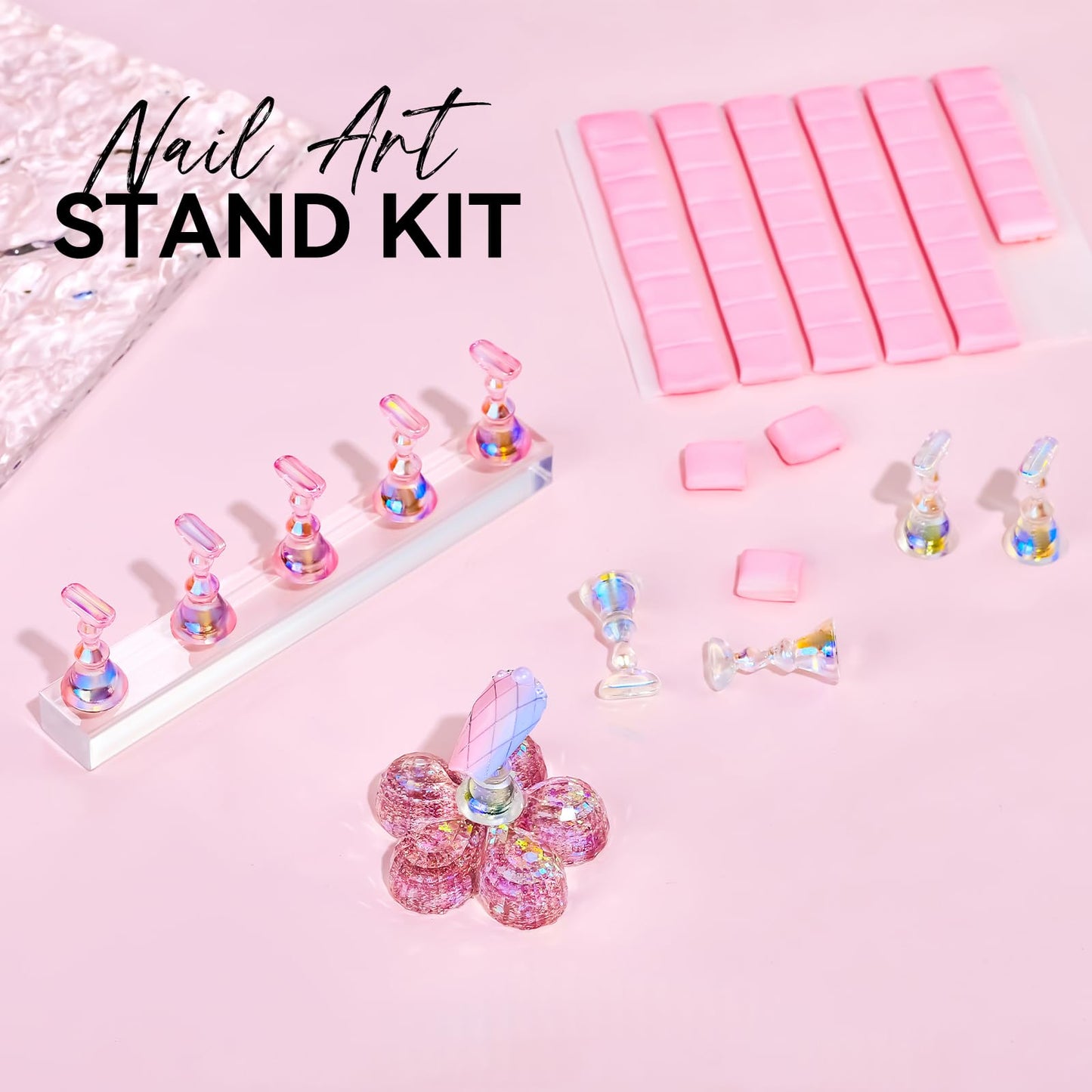 Makartt Nail Stand for Press On Nails Display Practice Art Painting Magnetic Fake Nail Holder for Painting Nails Stand for False Nail Designs with Reusable Putty for Home DIY Beginner Salon Supplies