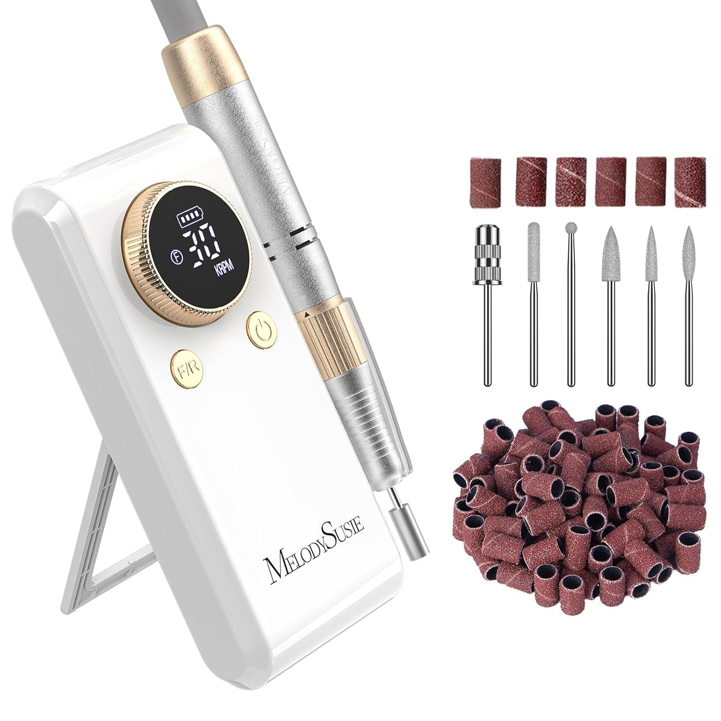 MelodySusie Nail Drill - Cordless 2-in-1 E-File 30000RPM for Manicure & Gel Removal | Adjustable Stand