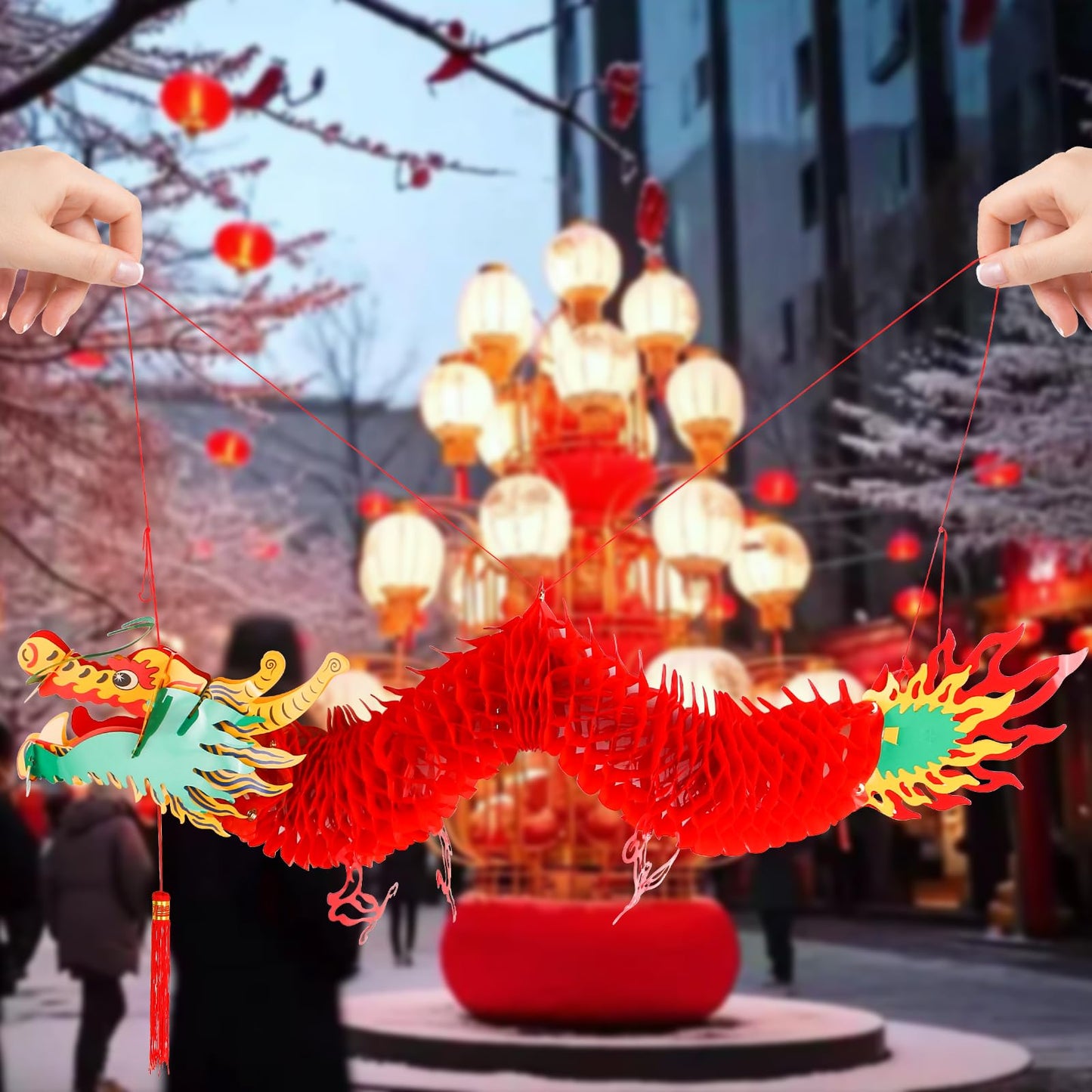 BRIOYHA 14PCS 3D Chinese Dragon Decoration Set with Red Ball 12 Lanterns for 2026 Lunar New Year, Spring Festival Party Decor