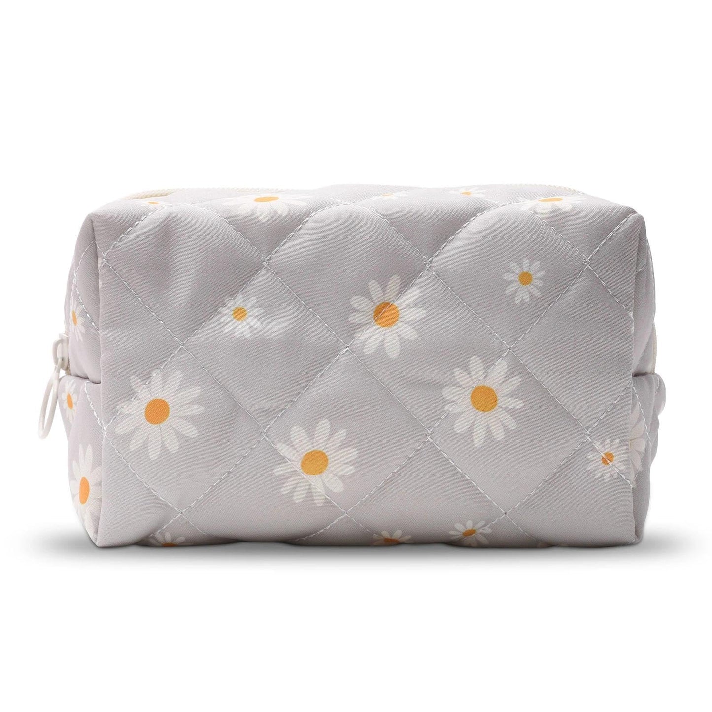 Quilted Makeup Bag, Cute Floral Cotton Cosmetic Bag, Daisy Coquette Makeup Pouch for Women Girls, Aesthetic Organizer Bags Travel Toiletry Bags