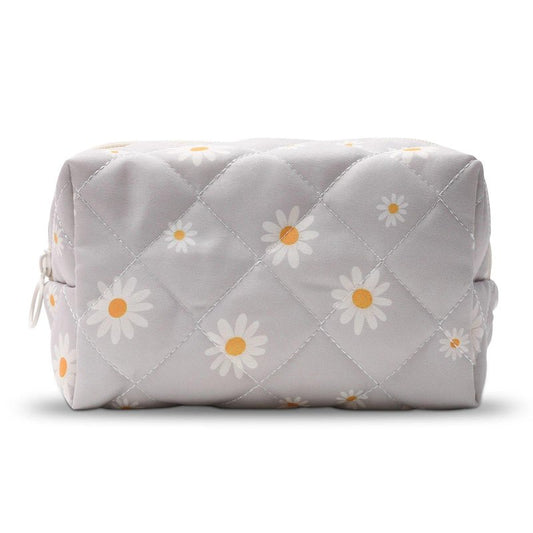 Quilted Makeup Bag, Cute Floral Cotton Cosmetic Bag, Daisy Coquette Makeup Pouch for Women Girls, Aesthetic Organizer Bags Travel Toiletry Bags