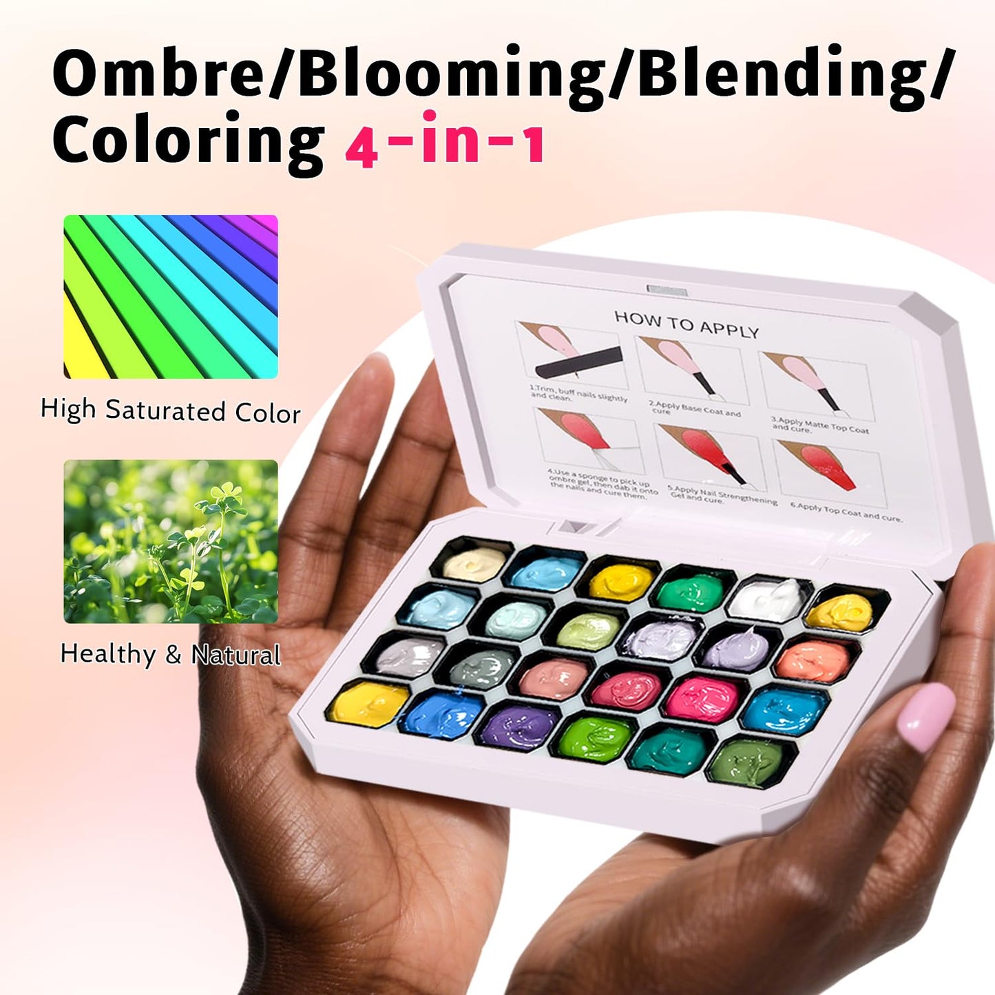 Sponges Pat Gel Nail Polish Palette, 24 Colors Blending Ombre Gel Polish Patting Gradient Painting Nails Art, No Wipe, UV/LED Cured, 100Sponges 1Grabber (Set A)