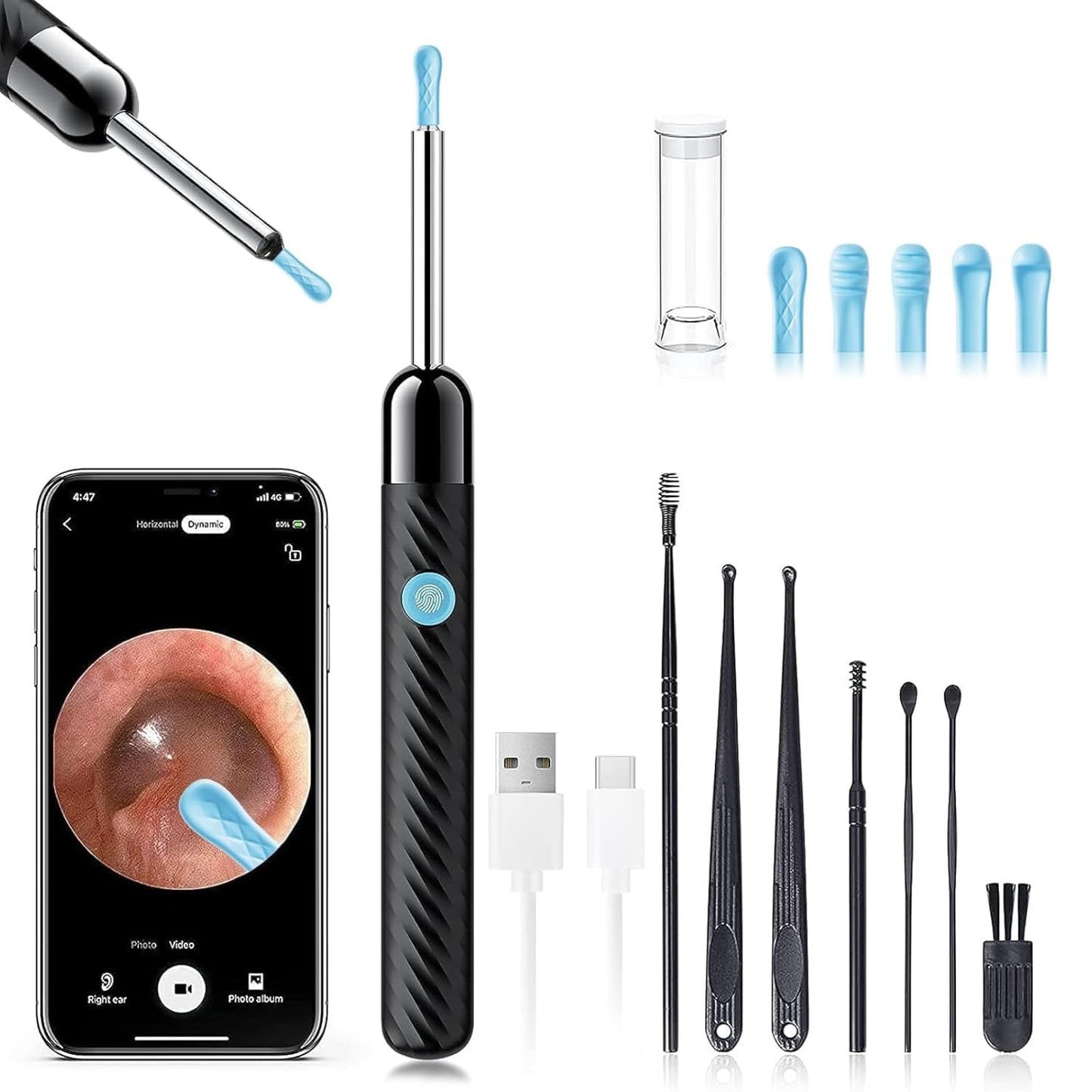 Ear Wax Removal Tool - 1080P Camera Ear Cleaner Kit with 7 Pieces | Compatible with iOS & Android (Blue)