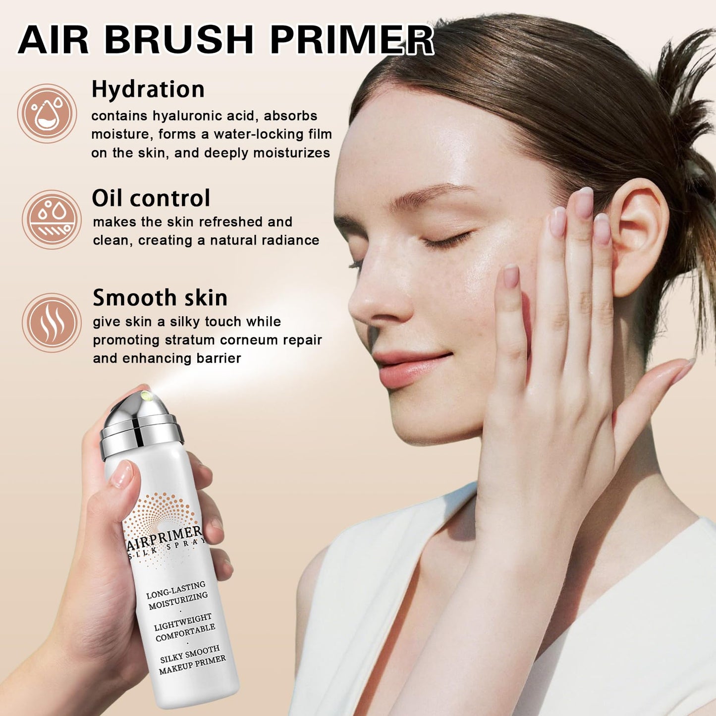 QIUFSSE Airbrush Foundation with Primer,Silk Flawless Airbrush Makeup,Buildable Coverage with Anti-aging Formula,Moisturizing Foundation Makeup (02 Beige)