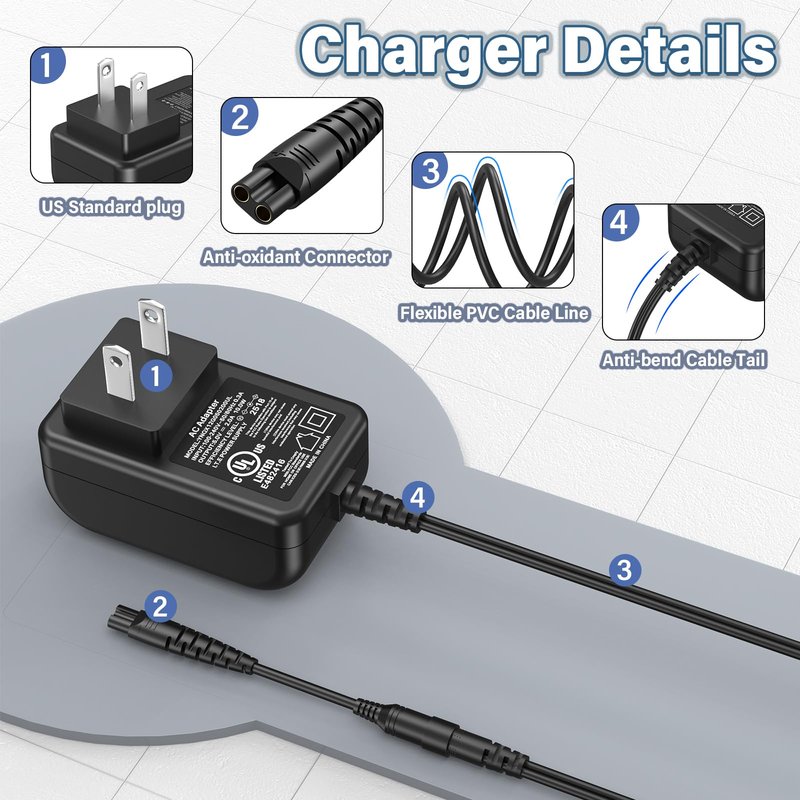 5V 2A Trimmer Charger Replacement Compatible with Bell and Howell Vacutrim Beard Trimmer, Power Cord AC Adapter for Bell+Howell Vacutrim Professional Beard Trimmer Shaver Charging Plug Cable DC5V 5VDC