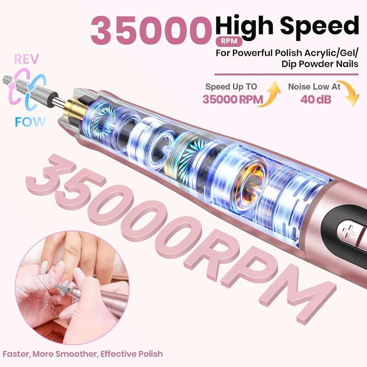 Cordless Nail Drill - 35000RPM Electric Nail File for Acrylic Gel Nails | Portable Professional Manicure & Pedicure Kit with LCD Display
