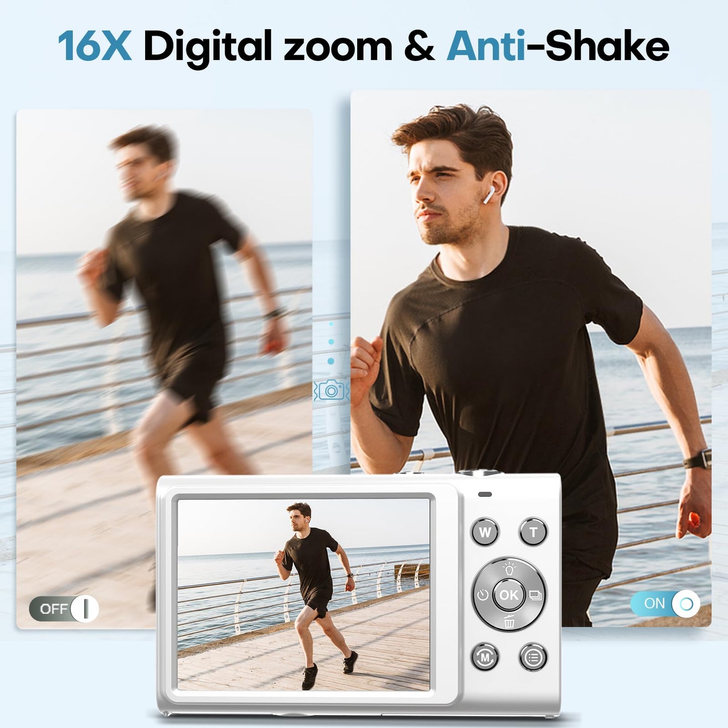 Digital Camera, 4K Digital Camera with Wide Angle Lens, 64MP Autofocus 16X Digital Zoom YouTube Compact Point Shoot Vlogging Camera for Teens/Beginners, 32GB Card, 2 Batteries(White)