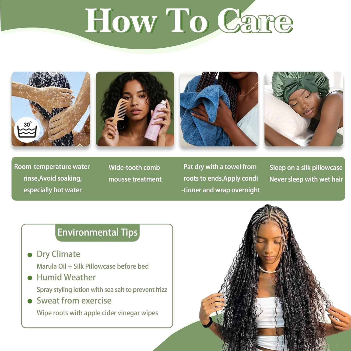 Human Braiding Hair - 14 Inch 100% Deep Wave Boho Hair for Braiding | 3 Bundles Natural Black with Curly Ends, 110g