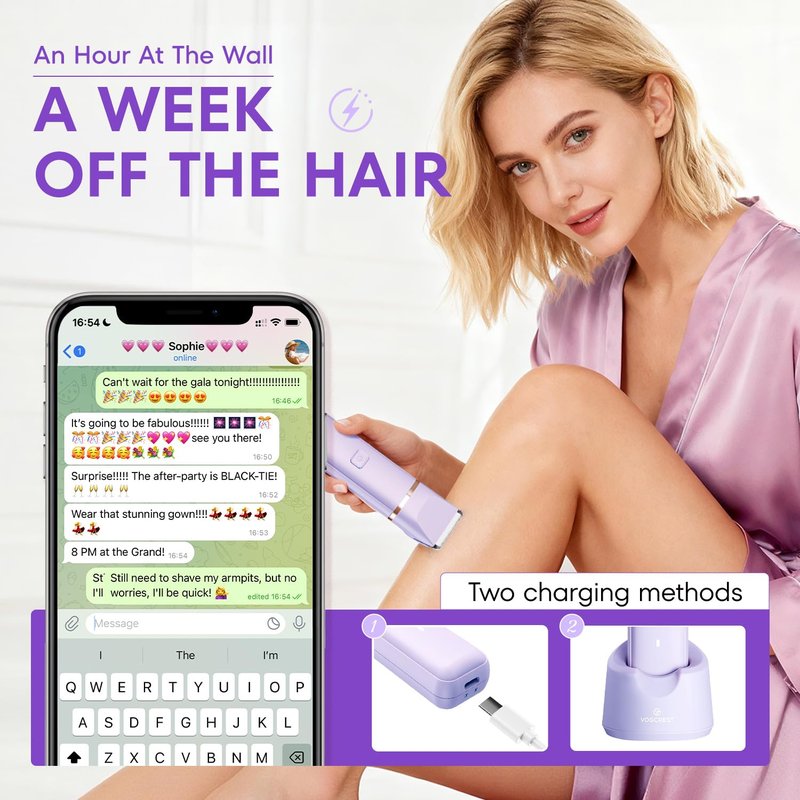 VG VOGCREST Bikini Trimmer for Women: 2-in-1 Painless Body Shaver for Underarm Leg Arm - Portable Travel Friendly Pubic Grooming Kit - Rechargeable Electric Razor with Charging Dock