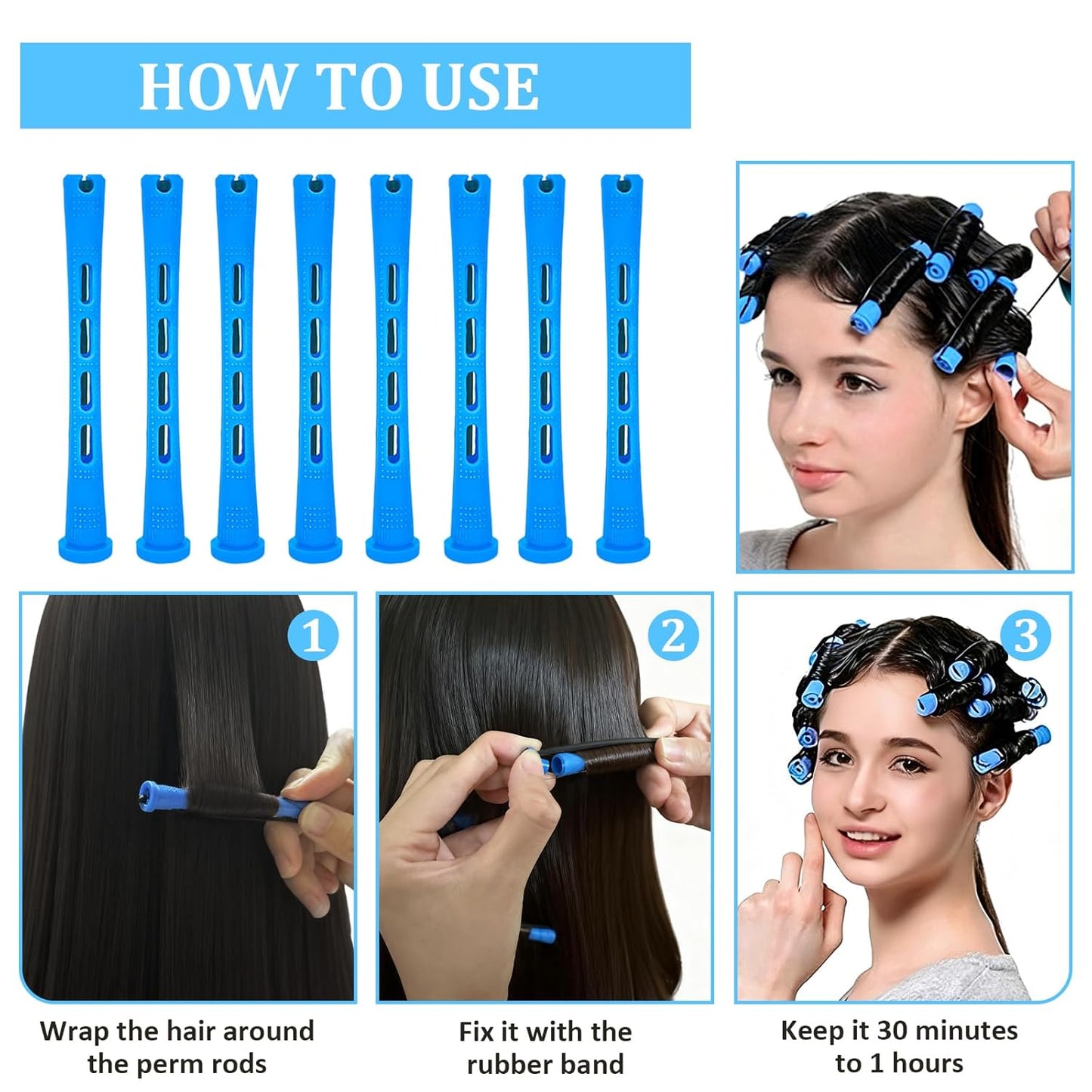 Blue Plastic Hair Perm Rods - 40 Pcs Small Cold Wave Curling Rollers for DIY Hair Styling