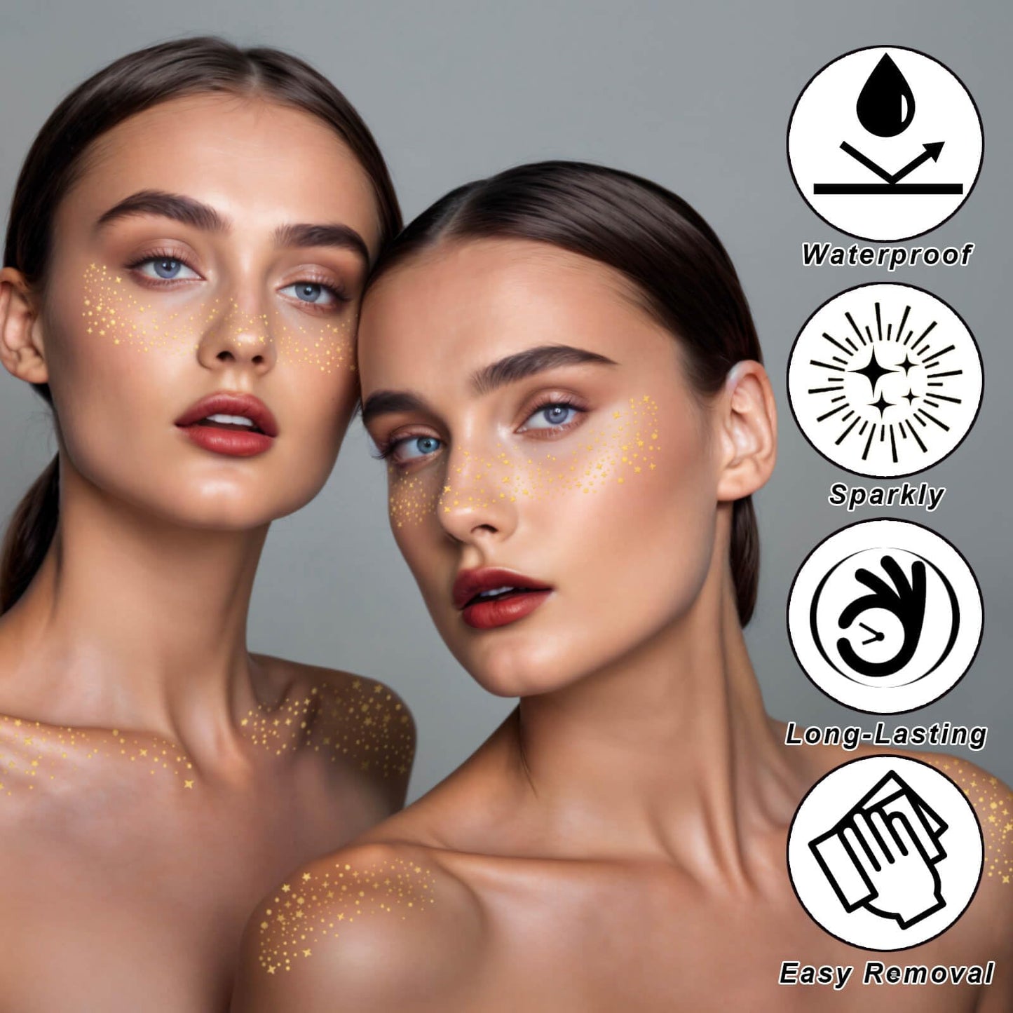 MEICOLY Silver and Gold Face Glitter,Running Glitter Freckles Face Tattoo for Women Kid,Silver Glitter Freckles Makeup Patches,Sparkle Freckles Speckles Patches,8pcs