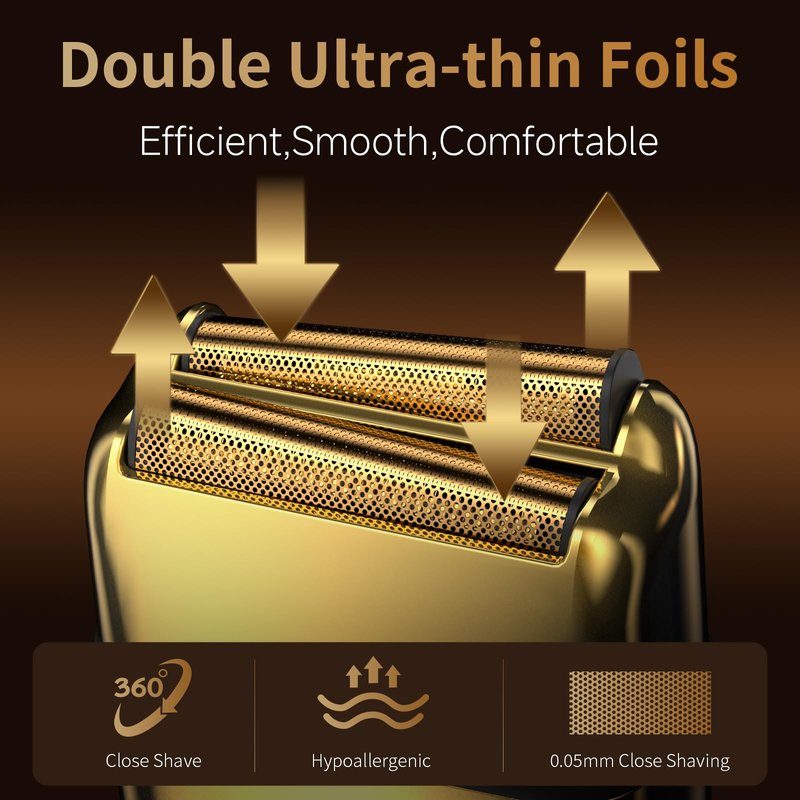 KOMINGDON Electric Foil Shaver for Men,Electric Razor with Pop-up Trimmer,Cordless Beard Trimmer,Waterproof,Wet & Dry Shaving,LED Display,2-Speed Mode (Gold)