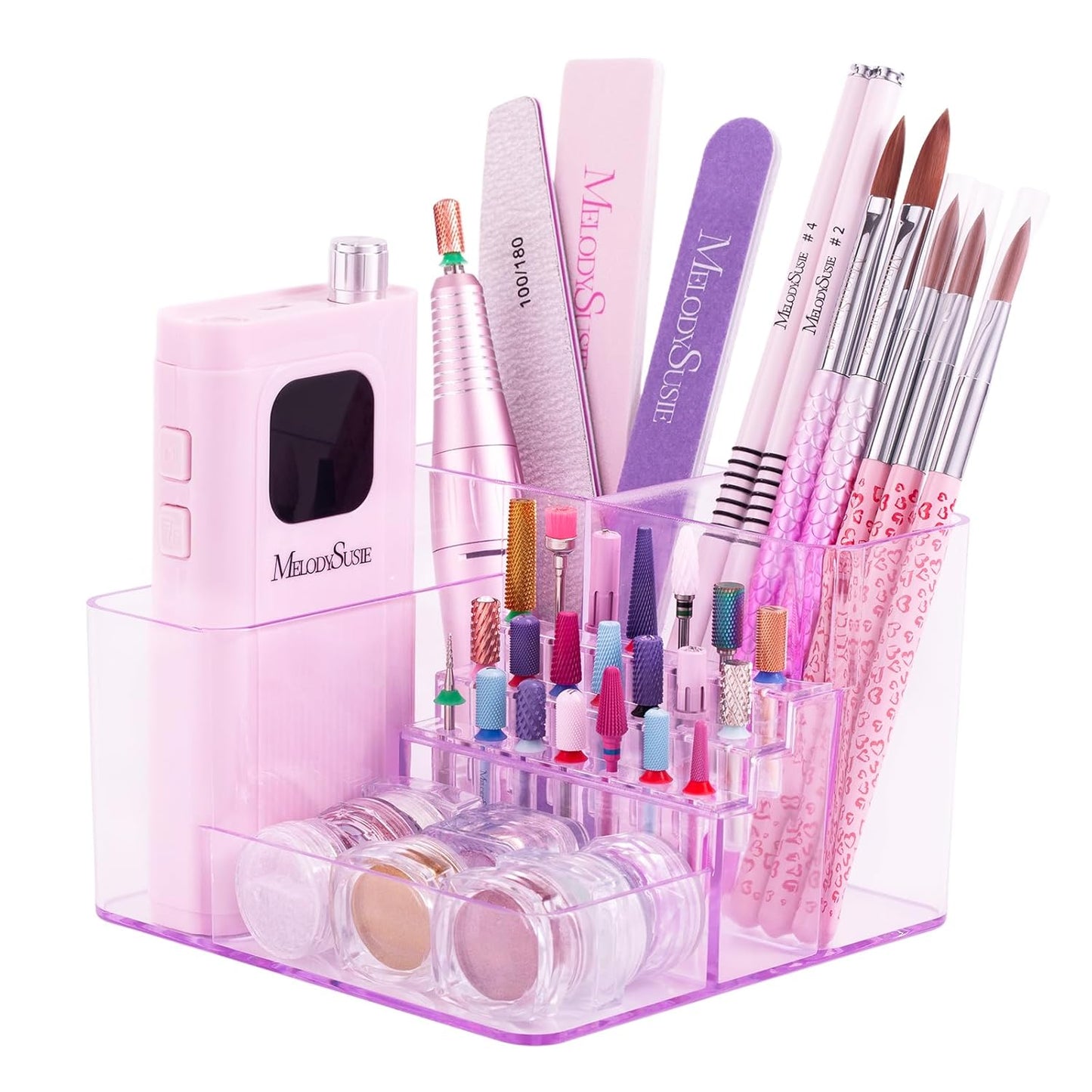 Nail Drill Holder - 21 Holes Acrylic Storage Box for Manicure Tools | Clear Organizer for Efile Accessories
