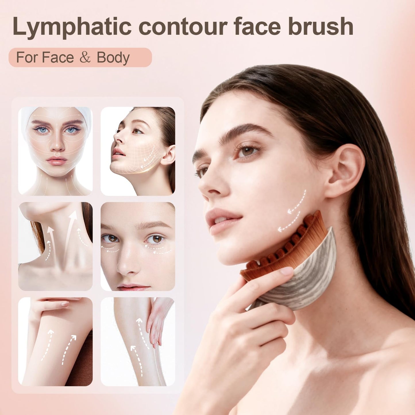 2 PCS Lymphatic Contour Face Brush, Manual Lymphatic Drainage Massager, Natural Makeup Brushes with Durable Soft Bristles, Hypoallergenic Ergonomic Facial Cleansing Brush for Sculpting