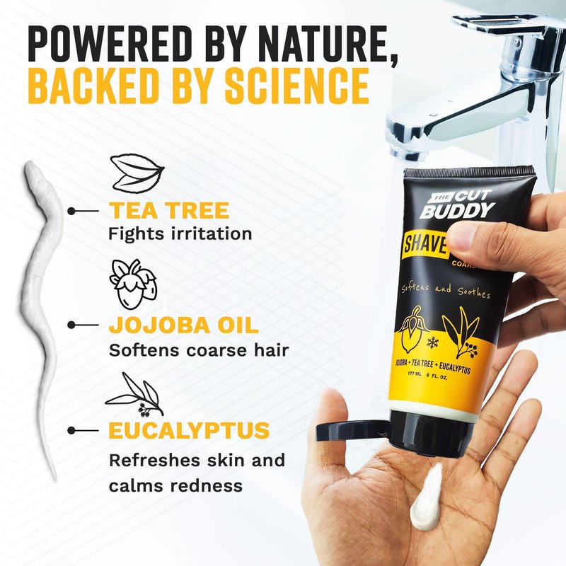 Foaming Shave Cream for Coarse Hair, Softens & Soothes, Exfoliator, 6 Fl Oz Each (Pack of 3), The Cut Buddy