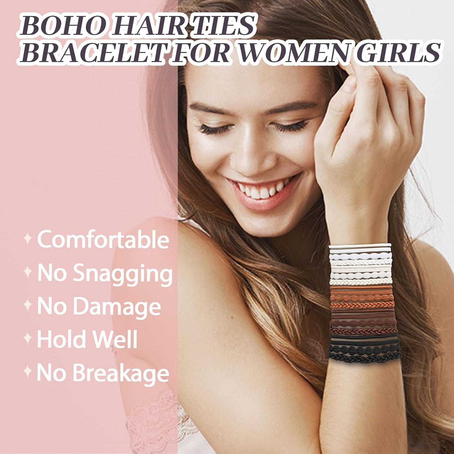 Boho Hair Ties - 20PCS No-Damage Elastic Ponytail Holders | Perfect for Thick or Thin Hair