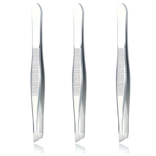 LUXXII Precision Slant Tip Tweezers Set (3 Pack) – Stainless Steel Eyebrow Tweezers for Facial Hair, Ingrown Hair & Fine Hair Removal, Professional Beauty Grooming Tool