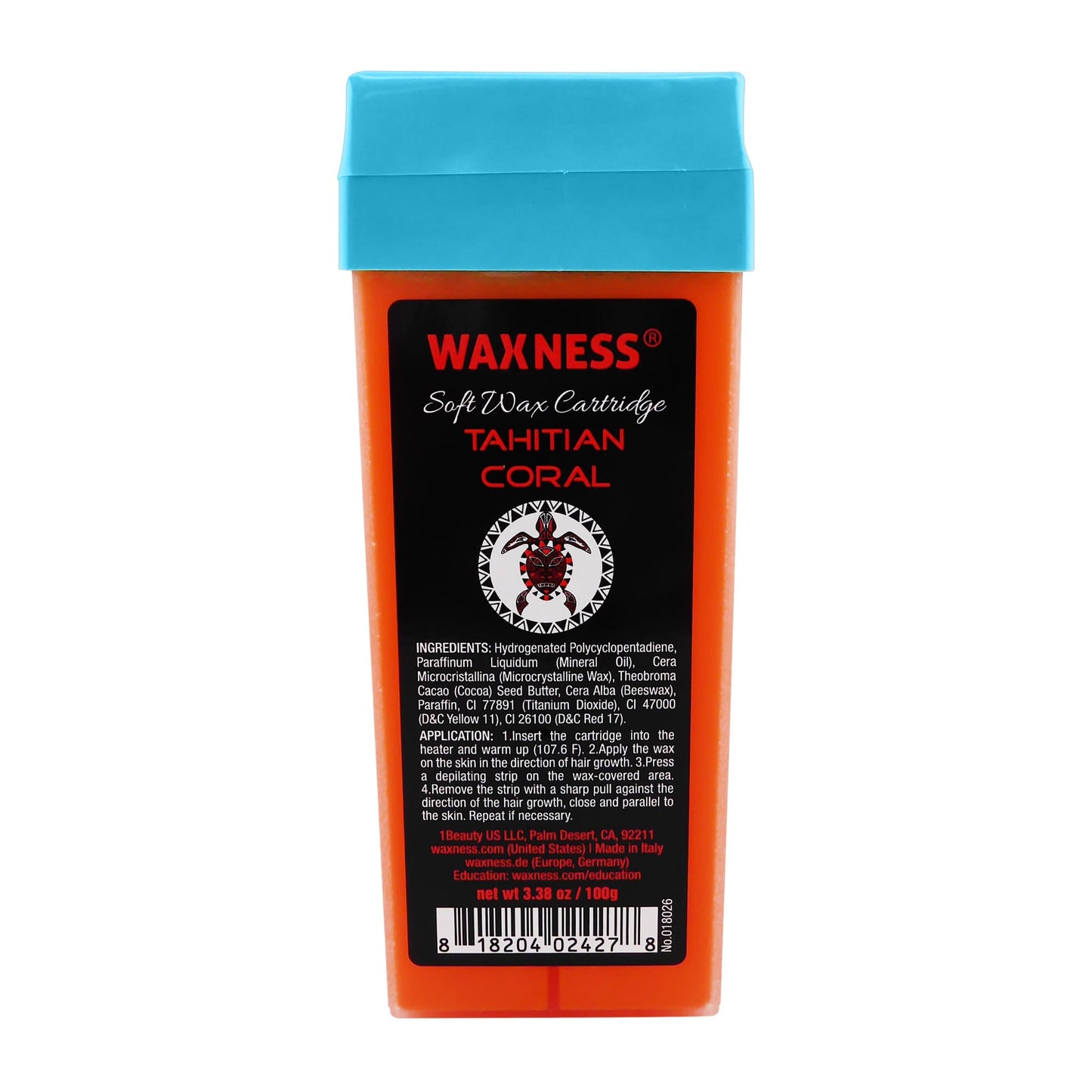 Waxness Tahitian Coral Soft Wax Cartridge 3.38 oz (100 g) – Creamy Roll-On Strip Wax with Strong Grip for Bikini & Coarse Hair, Suitable for Sensitive Skin – Made in Italy