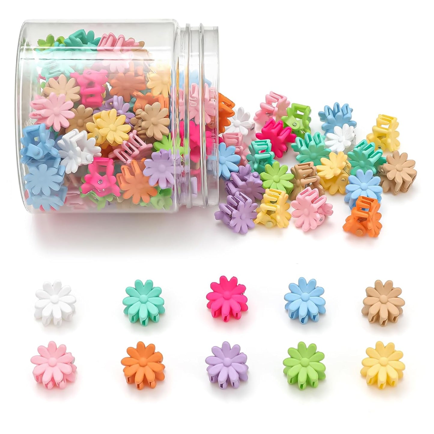 Mini Flower Hair Clips - Cute Claw Clips for Kids & Teens | 100Pcs Colorful Toddler Hair Accessories