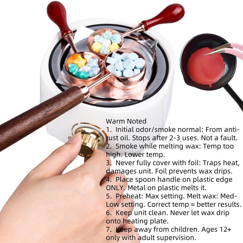 Wax Seal Warmer Electric, White Sealing Wax Furnace Kit Includes 1Pcs 80ml Large Spoon and 1Pcs Non-Slip Spoon Sealings Stamp Melting Warmer Great Tool for Melt Waxs Seals Sticks Beads (White)