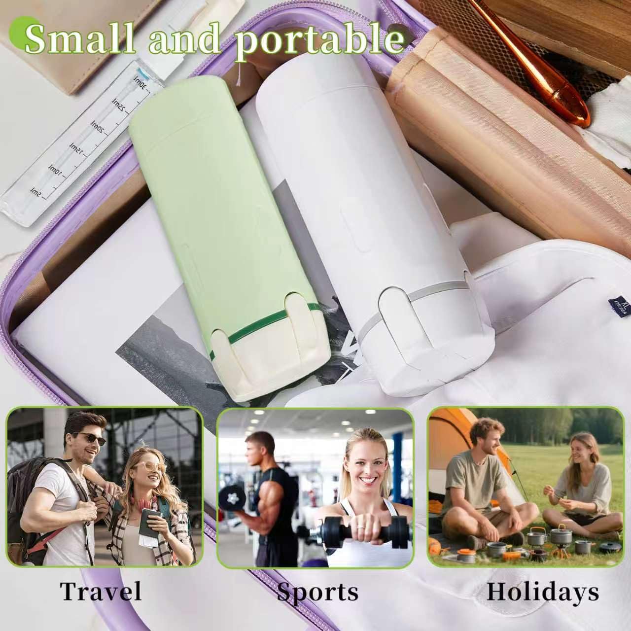 4 in 1 Travel Dispenser Bottle - Refillable Leak Proof and Portable for Shampoo, Conditioner, Shower Gel & Toiletries - Perfect for Vacation, Camping & Gym. (White+Green)