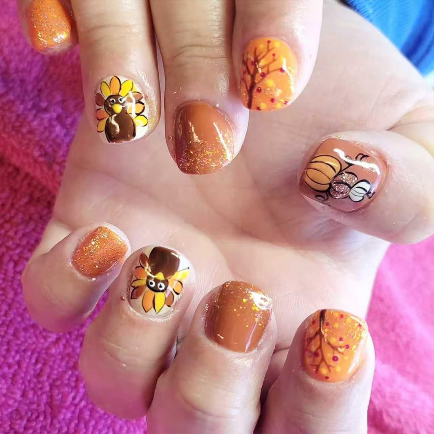 French Tip Press-On Nails - 24 Pcs Medium Almond with 3D Flower & Gold Rhinestones | Full Cover Nude Artificial Nails