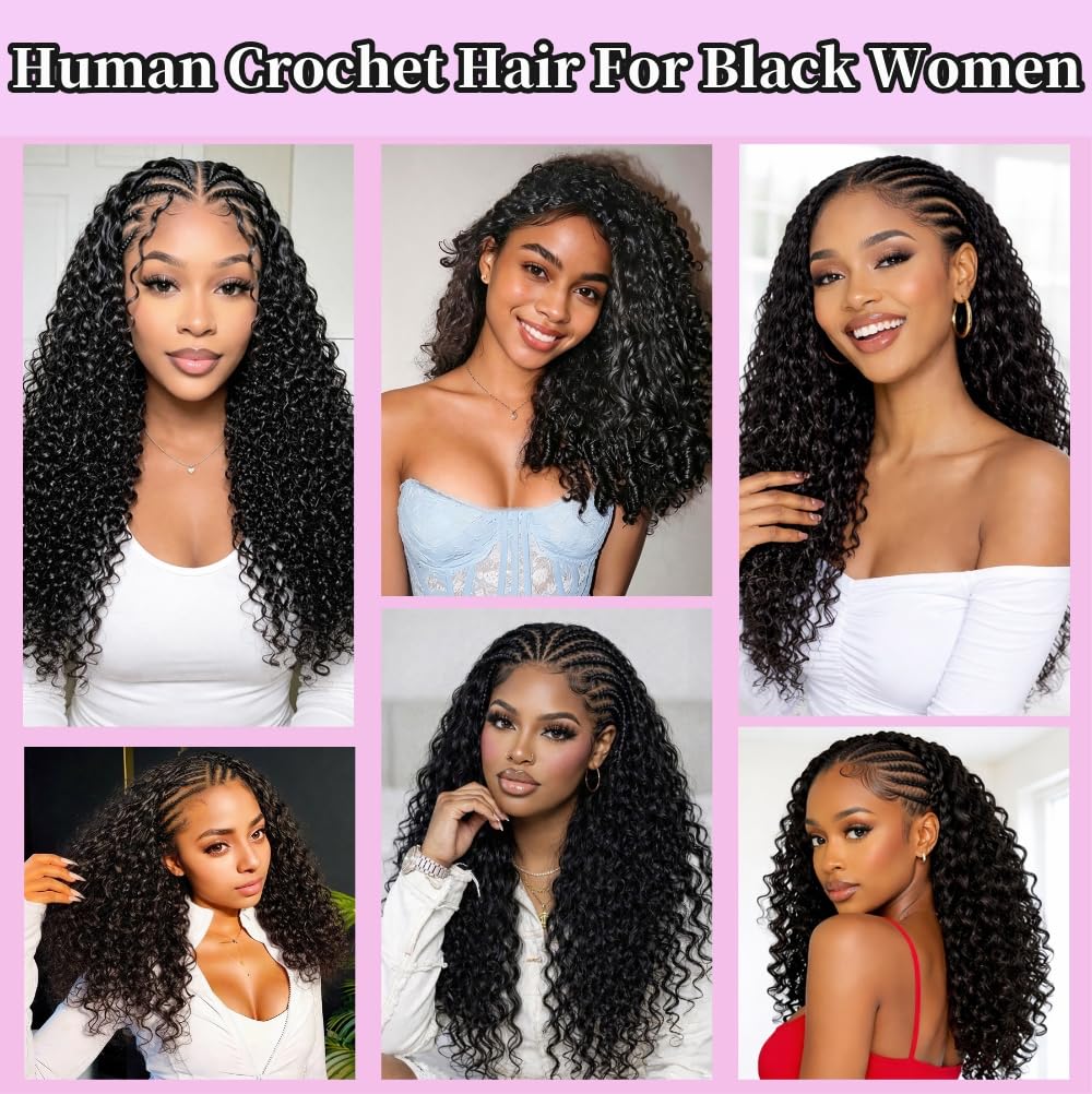 Feather Crochet Human Hair for Black Women Burmese Curly Miracle Knots Pre-Separated Feather Crochet Bundles Human Hair Lightweight Reusable Hair Extensions Kit Natural Black Color 150G 18 Inch
