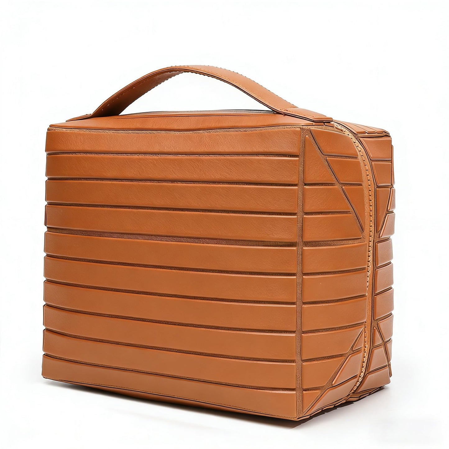 Fold Down Standing Makeup Bag – Large Travel Toiletry Organizer (Brown)