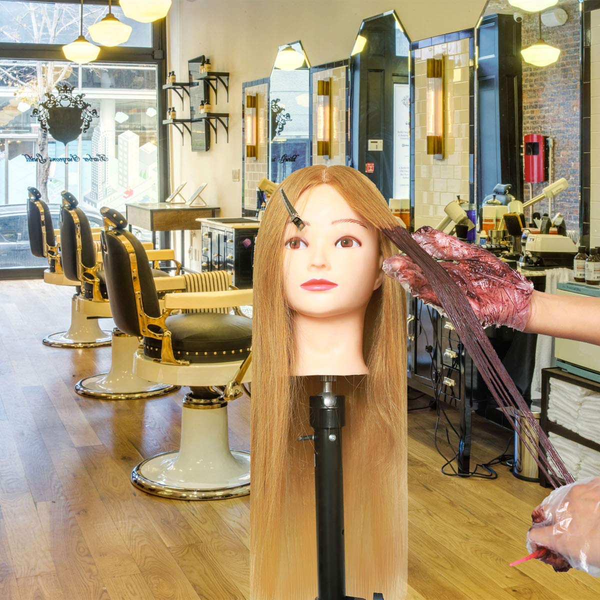 MEIBR Mannequin Head 100% Real Hair Styling Training 24-27inch Manikin Cosmetology Hairdressing Doll With Free Clamp Female+Braid Set (27#)