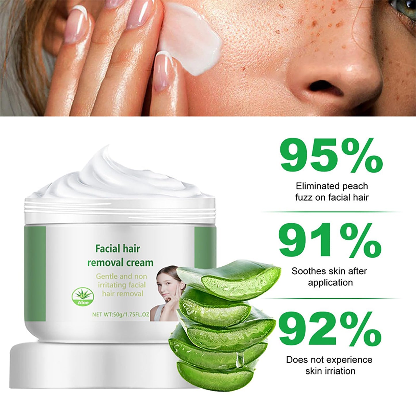 Facial Depilatory Cream, Aloe Vera Hair Remover Cream for Upper Lip and Chin for Women Face Hair Remover for Sensitive Skin Gentle and Non-Irritating (2PCS)