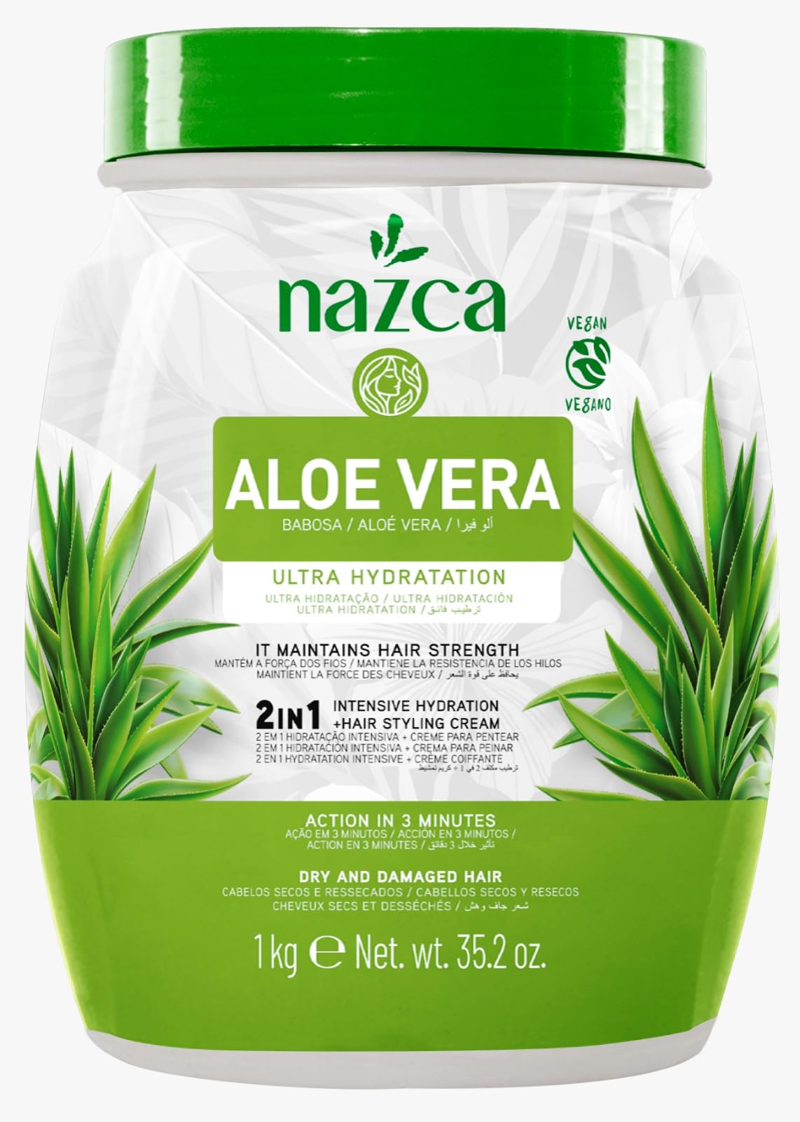 EXTRA LARGE 35.2oz Aloe Vera 2-in-1 Hair Hydration & Styling Cream – Ultra Hydration for Dry & Damaged Hair – Strengthens, Softens & Adds Shine – Vegan Formula with Shea Butter & Avocado Oil – 1kg