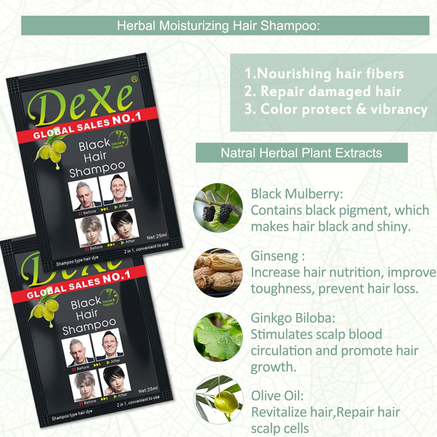 Dexe Black Hair Shampoo - Instant Permanent Hair Dye for Men & Women | Natural Ingredients, Lasts 30 Days