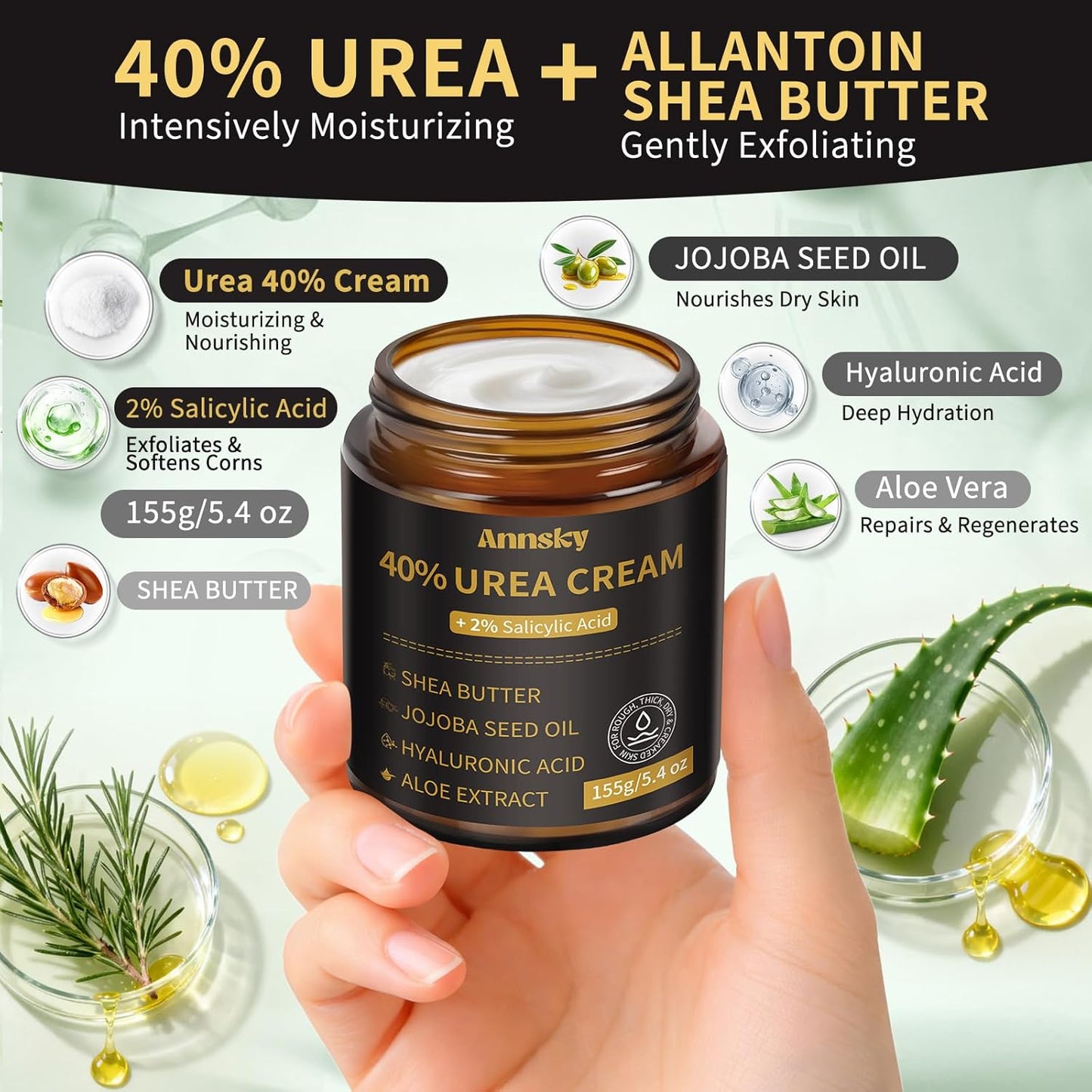 Urea Cream 40% with Salicylic Acid 2% - Maximum Strength Foot Cream for Dry, Cracked Heels | 155g