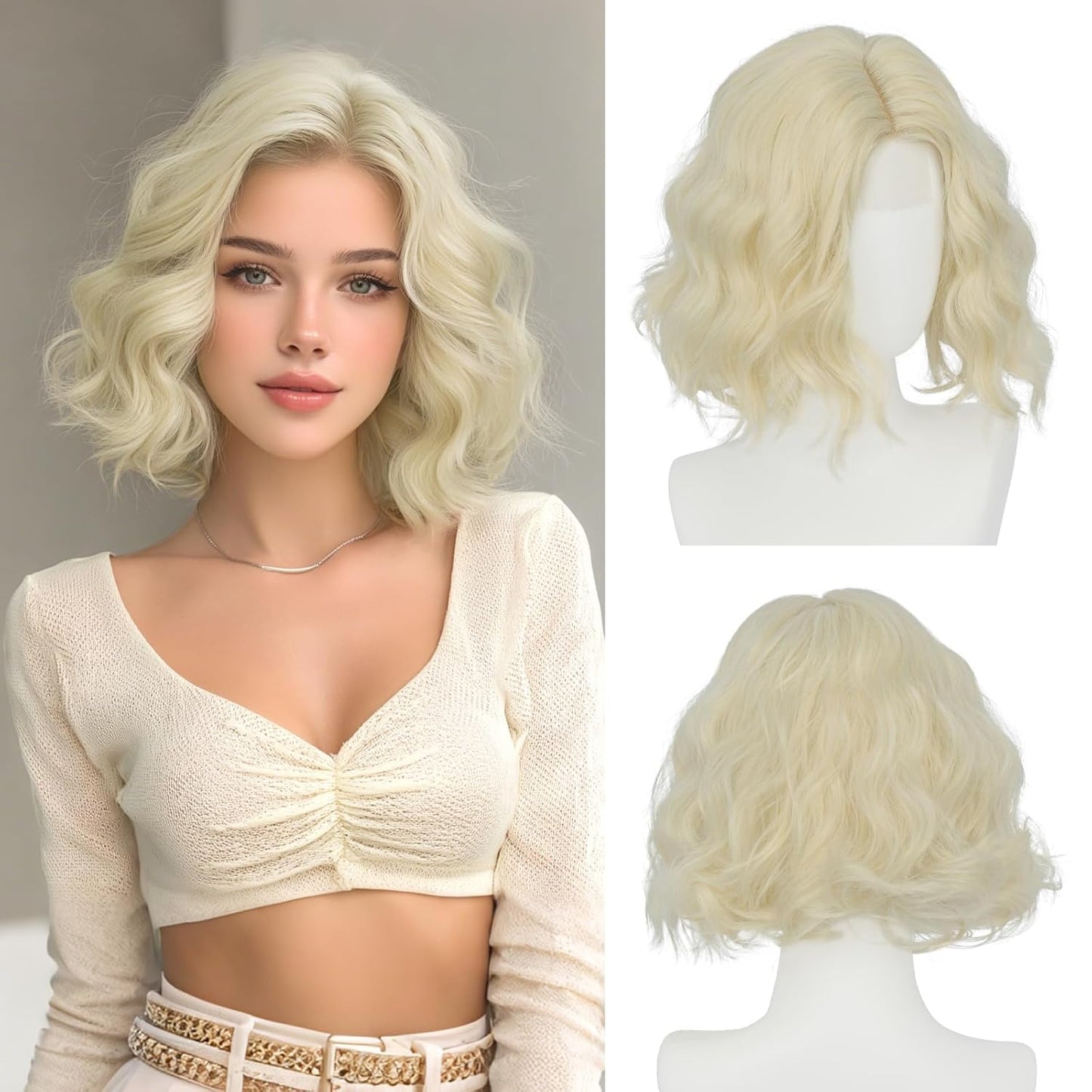 Purple Bob Wig for Women - Lace Front Short Soft Wavy Curly Synthetic Hair | 11 Inch Ombre Purple