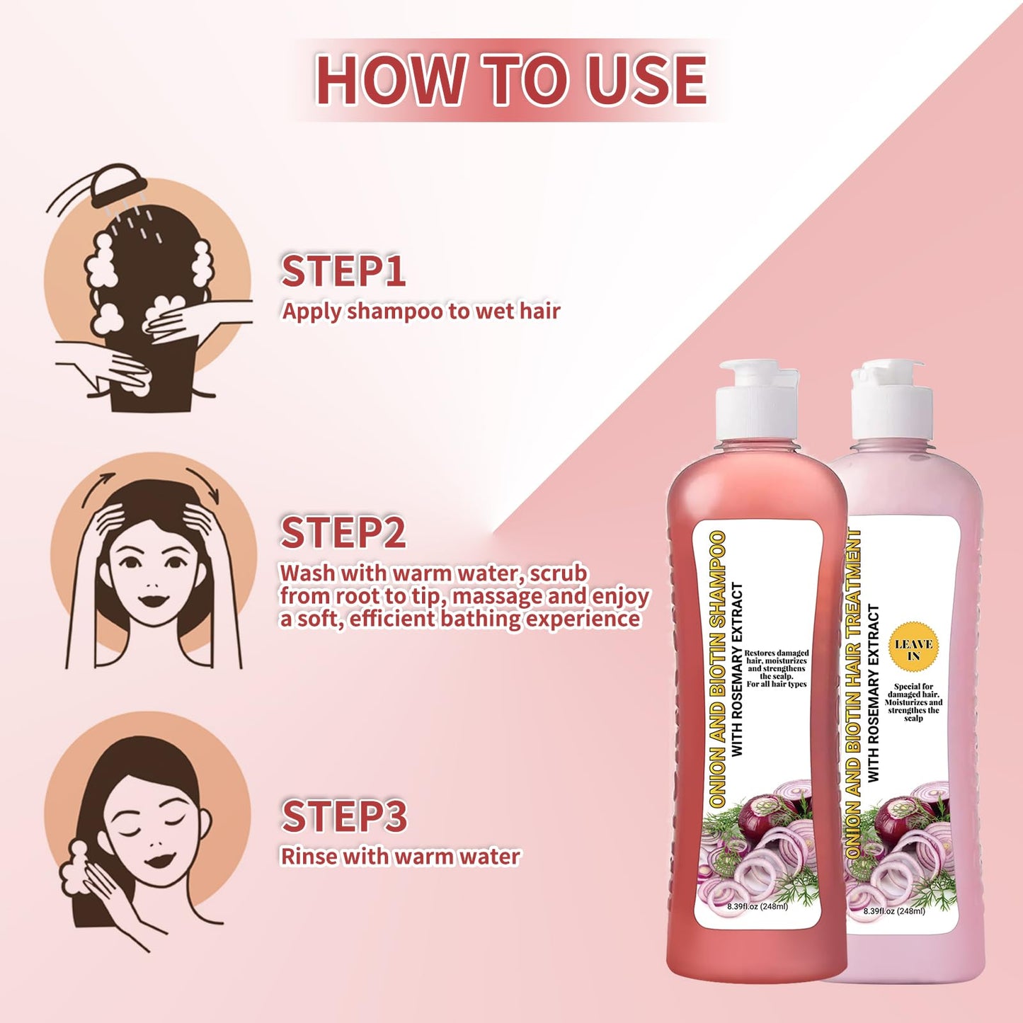 GROEI 2Pcs Onion Biotin and Rosemary Shampoo & Conditioner Set -Shampoo de Cebolla, Strengthens Roots, Boosts Shine, Moisturizing Hair Care for Dry and Damaged Hair