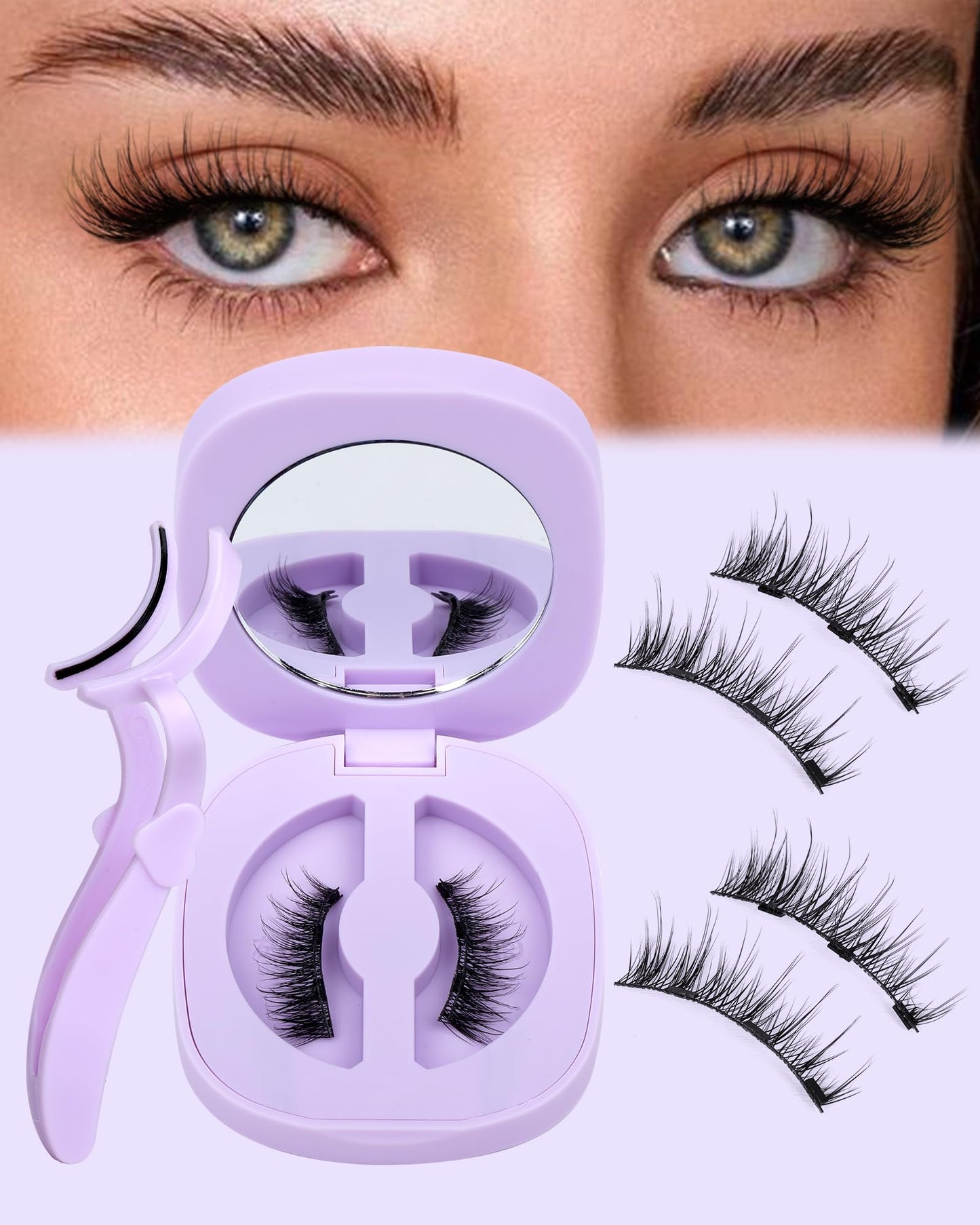 Cat Eye Magnetic Eyelashes Natural Look Wispy Magentic Lashes Reusable Magnetic Eyelashes with Applicator No Glue Needed Press on Magnetic Lashes by JIMIRE Quick to Wear by JIMIRE