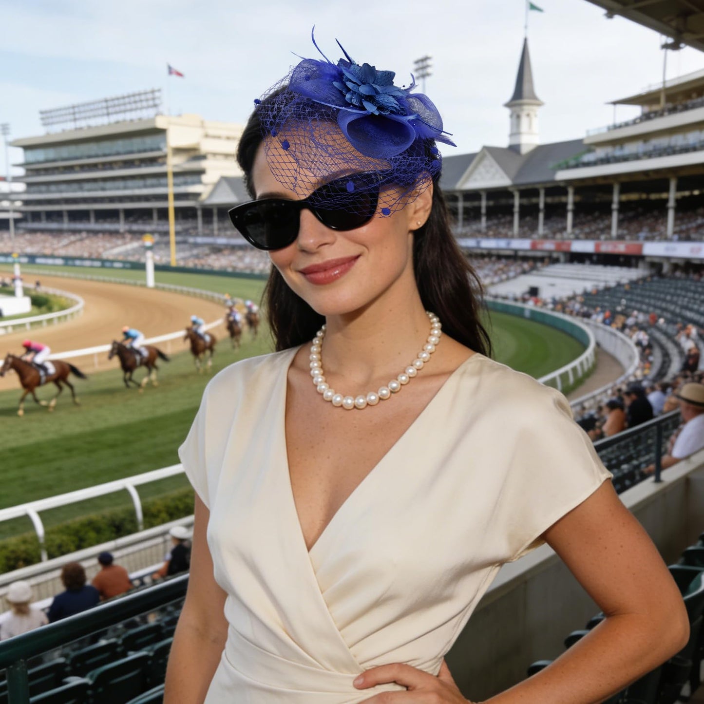 Semato Fascinators Hats for Women Mesh Feathers Elegant Royal Blue Tea Party Kentucky Hat Derby Headband with Hair Clip