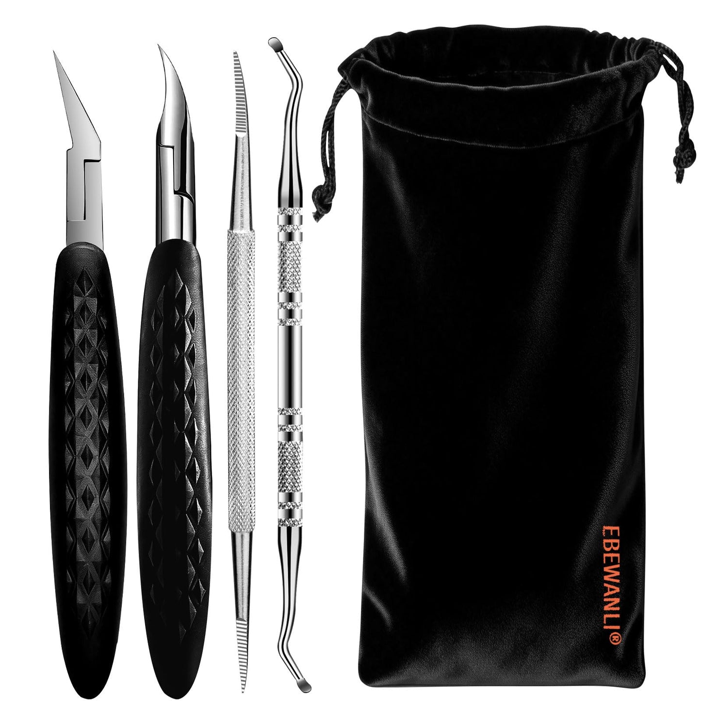 EBEWANLI Toenail Clippers for Thick Toenails - Heavy Duty Toe Nail Clipper Kit for Ingrown Toenails, Stainless Steel Nail Nippers with Non-Slip Rubber Handle, with Lifter & File and Travel Bag