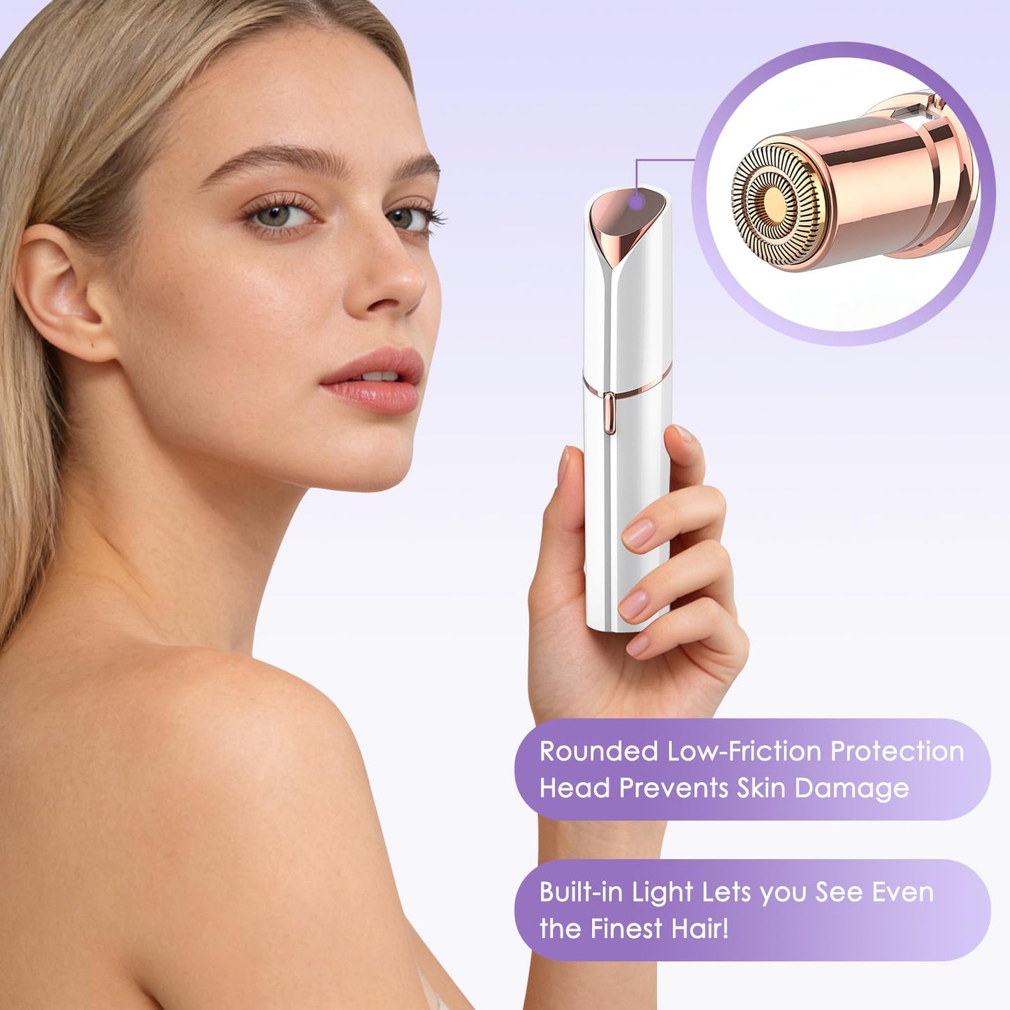 Facial Hair Removal for Women, Painless Electric Hair Remover for Face, Upper Lip, Chin & Peach Fuzz, USB Rechargeable Portable Shaver, White
