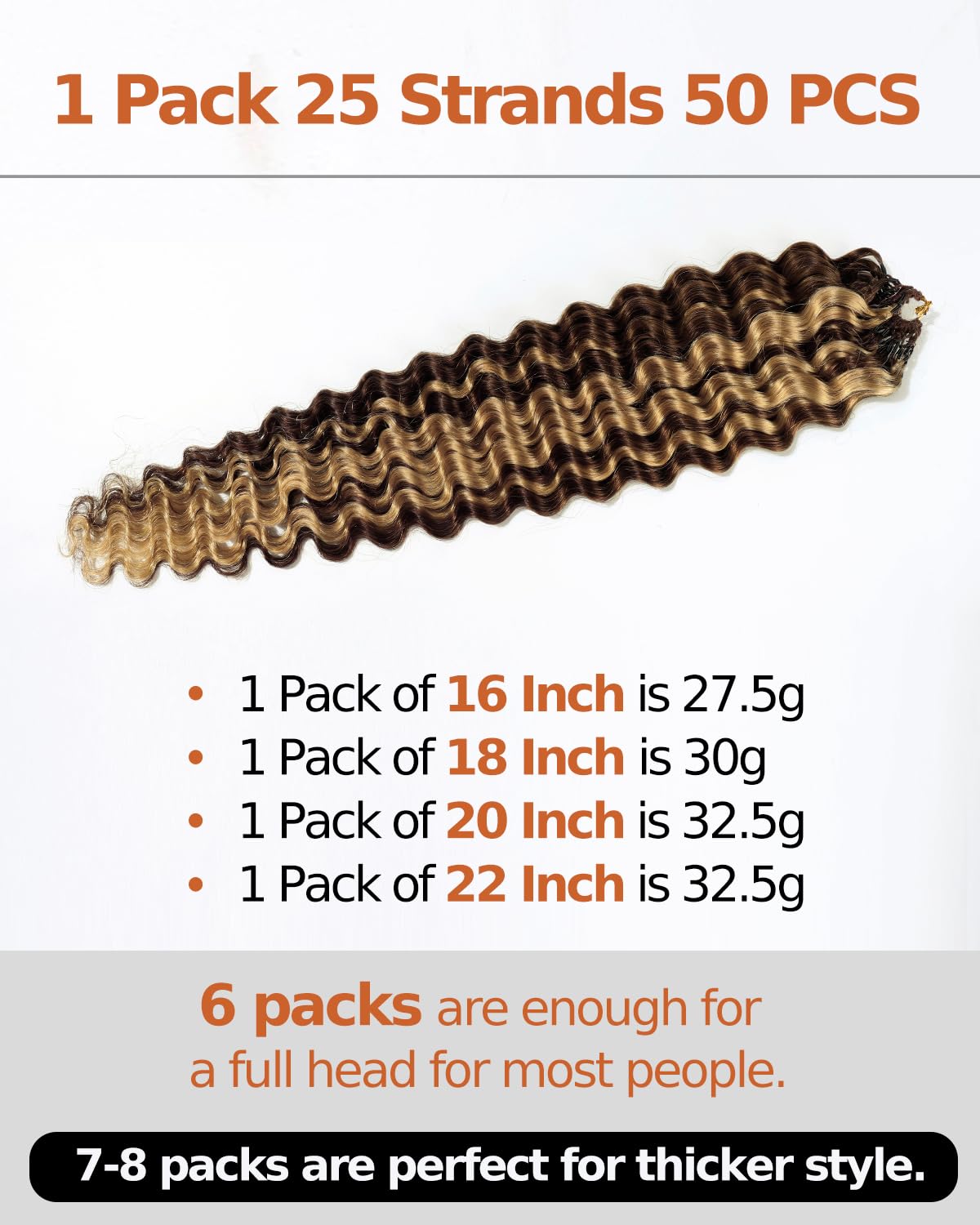BEEOS Highlights Crochet Human Hair Deep Wave, P4/27 Brown with Honey Blonde Pre-Separated Knotless Crochet Human Hair for Women, Reusable 1 PCS 25 Strands 22 Inch