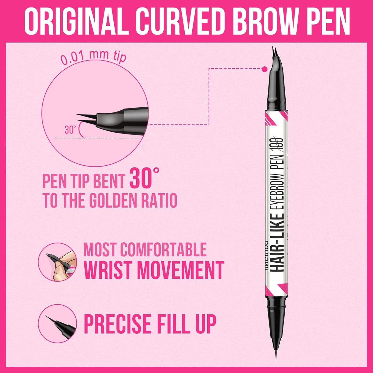 iMethod Curved Eyebrow Pen - Dual-Ended Microblading Pencil for Natural Hair-Like Brows | Dark Brown, All-Day Wear