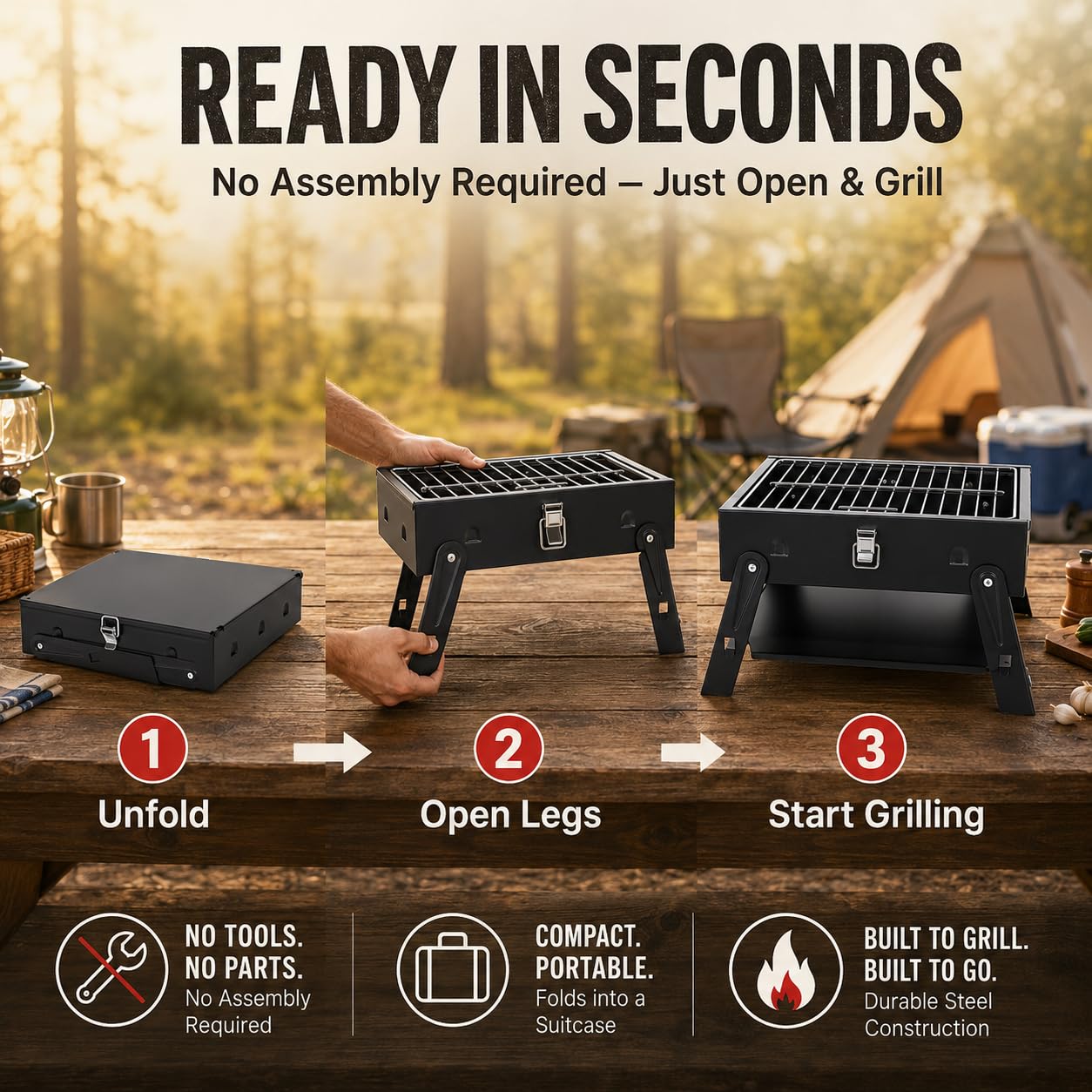 Small Portable BBQ Charcoal Grill: Mini Foldable Table Top Barbecue Grills with Fire Starter Kit for Outdoor Cooking, Fathers Day Birthday Grilling Gift for Men Dad Husband