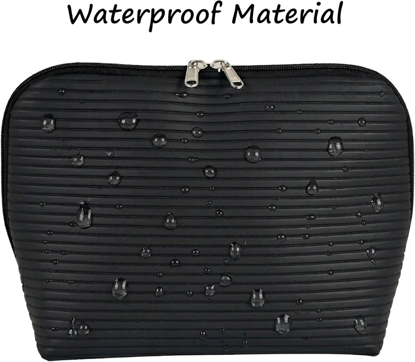 Travel Makeup Bag - Waterproof Stand Up Cosmetic Organizer with Brush Holders | Large Black Design for Skincare & Toiletries