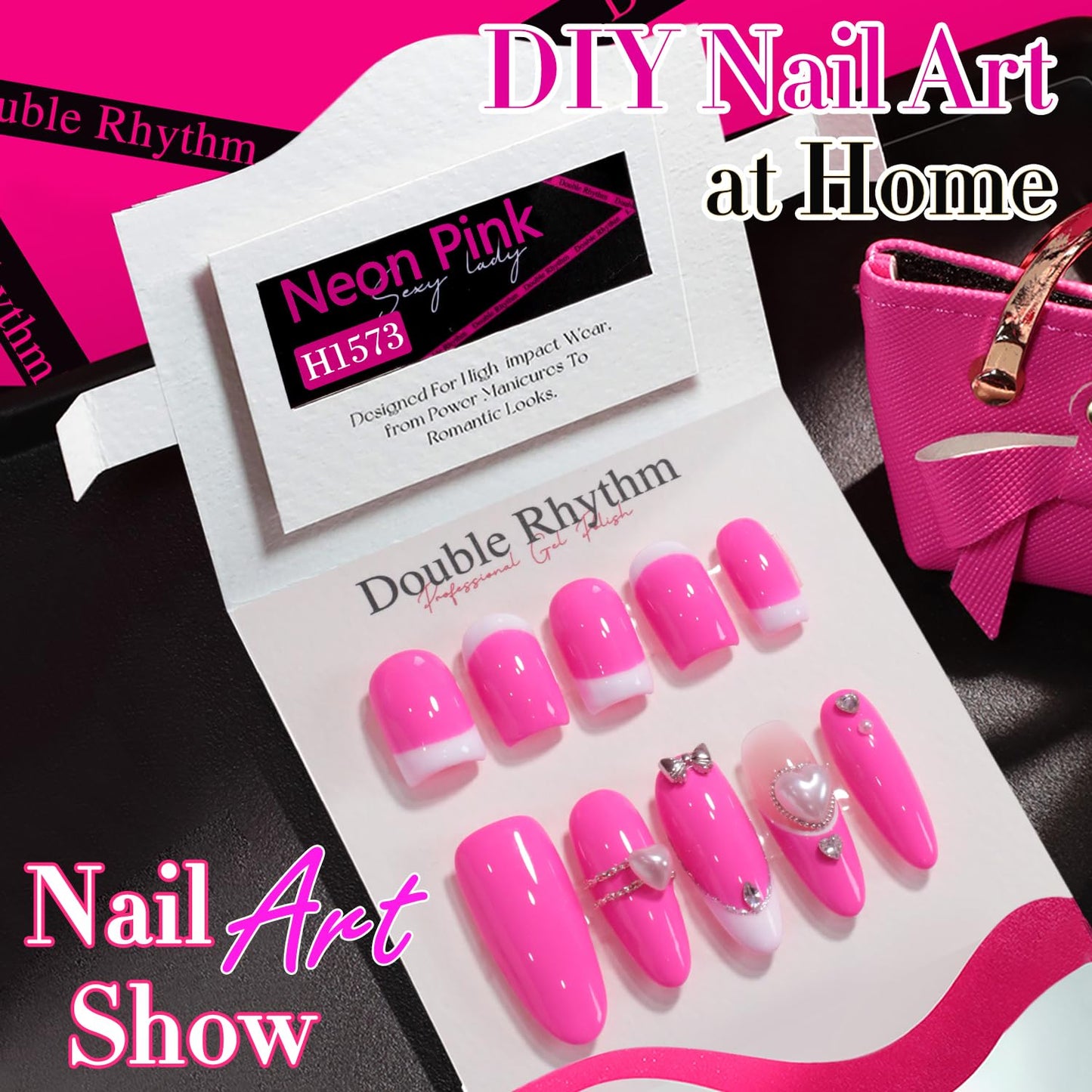 Double Rhythm 0.50 OZ Gel Polish Same Color Same Bottle Golden Round Translucent Neutral Natural Milky 15 ML Jelly UV Nail Polish Art DIY at Home (Vibrant Hot Pink-H1573)