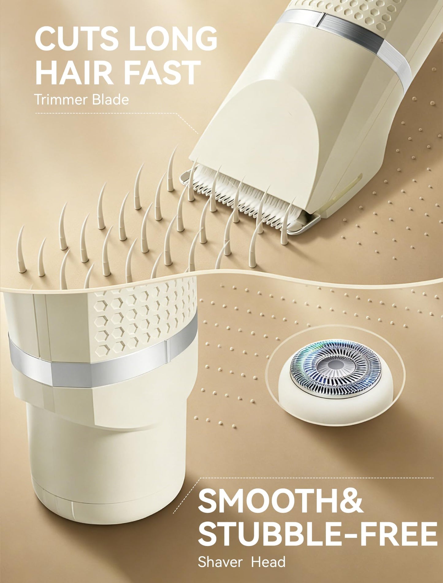 Unibono Pubic Hair Trimmer Women - Waterproof Bikini Trimmer, Rechargeable 3-in-1 Electric Razor, Personal Trimmer Groomer for Body Hair, Cordless Lady Shaver for Legs, Underarms, Face (Cream,LY)